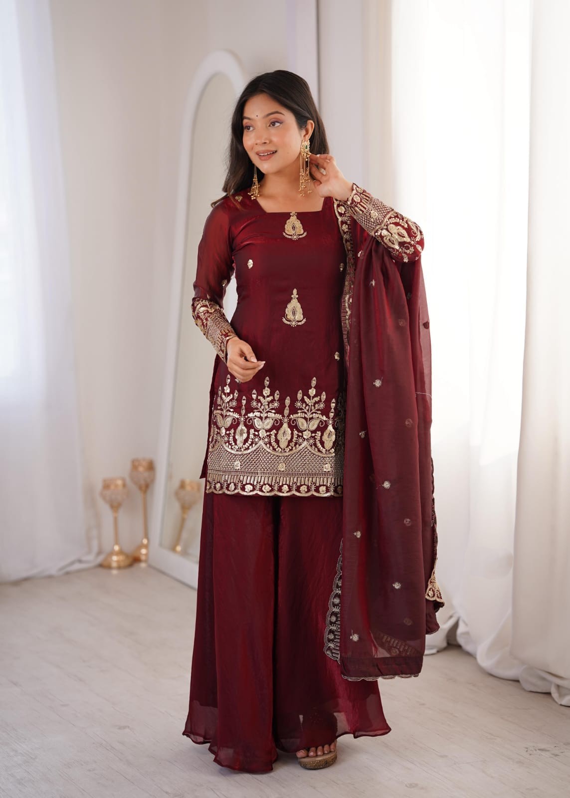 Fendy Silk Embroidered Sequence Work Straight Salwar Set